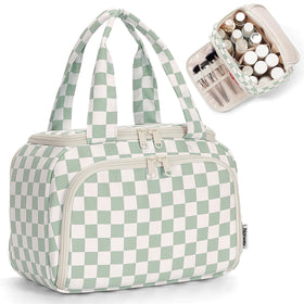 Narwey mint green checkered travel bag wide opening for easy packing and quick access