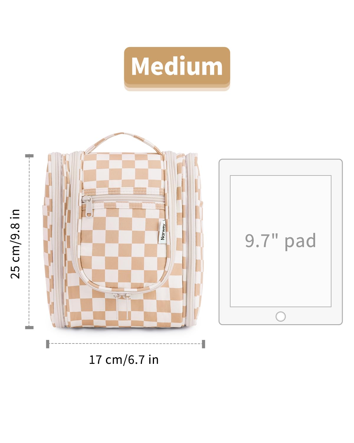 Narwey compact 25 cm tall bag fits travel-size toiletries
