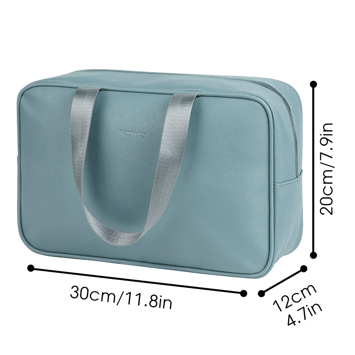 Narwey compact portable makeup bag greyish blue ideal for gym or trips.