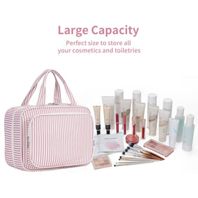Narwey dusty pink stripe travel essentials neatly organized for trips.