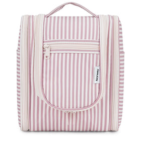 Narwey dusty rose striped hanging toiletry bag keeps toiletries organized on travel
