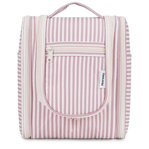 Narwey dusty rose striped hanging toiletry bag keeps toiletries organized on travel