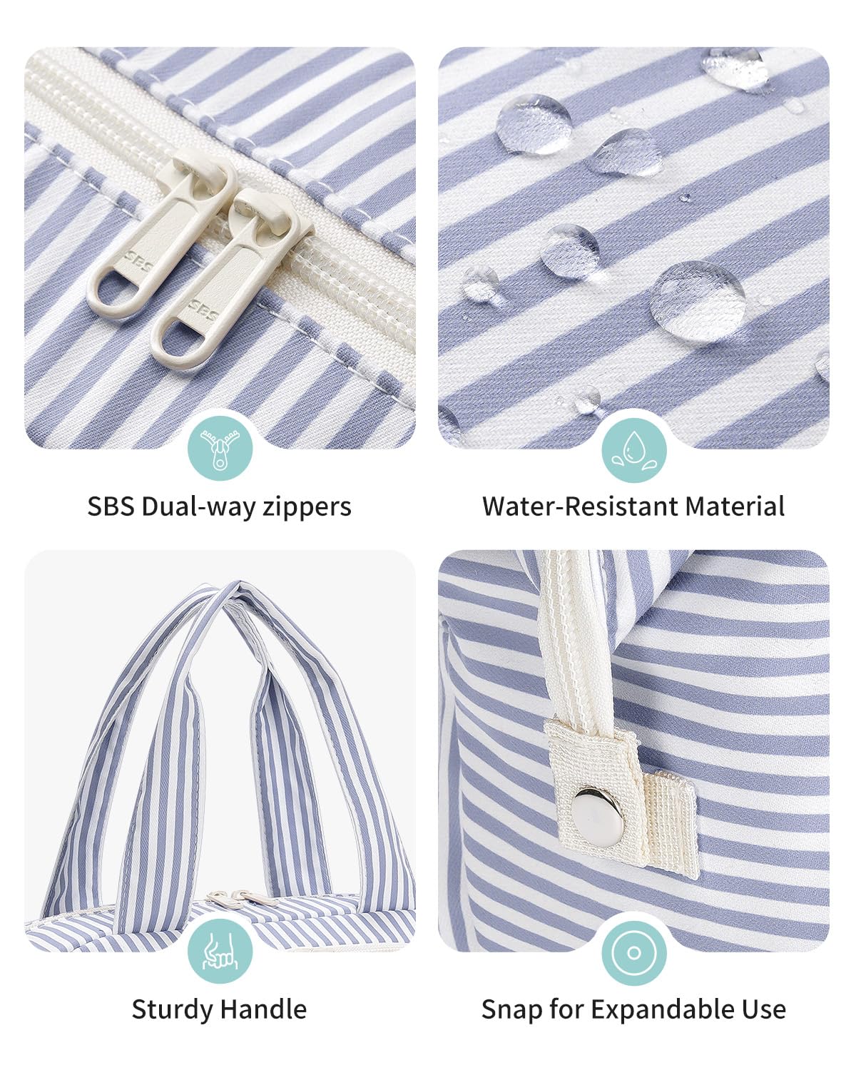 Narwey greyish-blue stripe compact size helps fit toiletries for most trips.