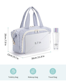 Narwey greyish-blue stripe durable handle and two-way zippers for easy travel access.