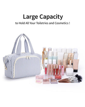Narwey greyish-blue stripe water-resistant fabric cleans easily after spills or rain.
