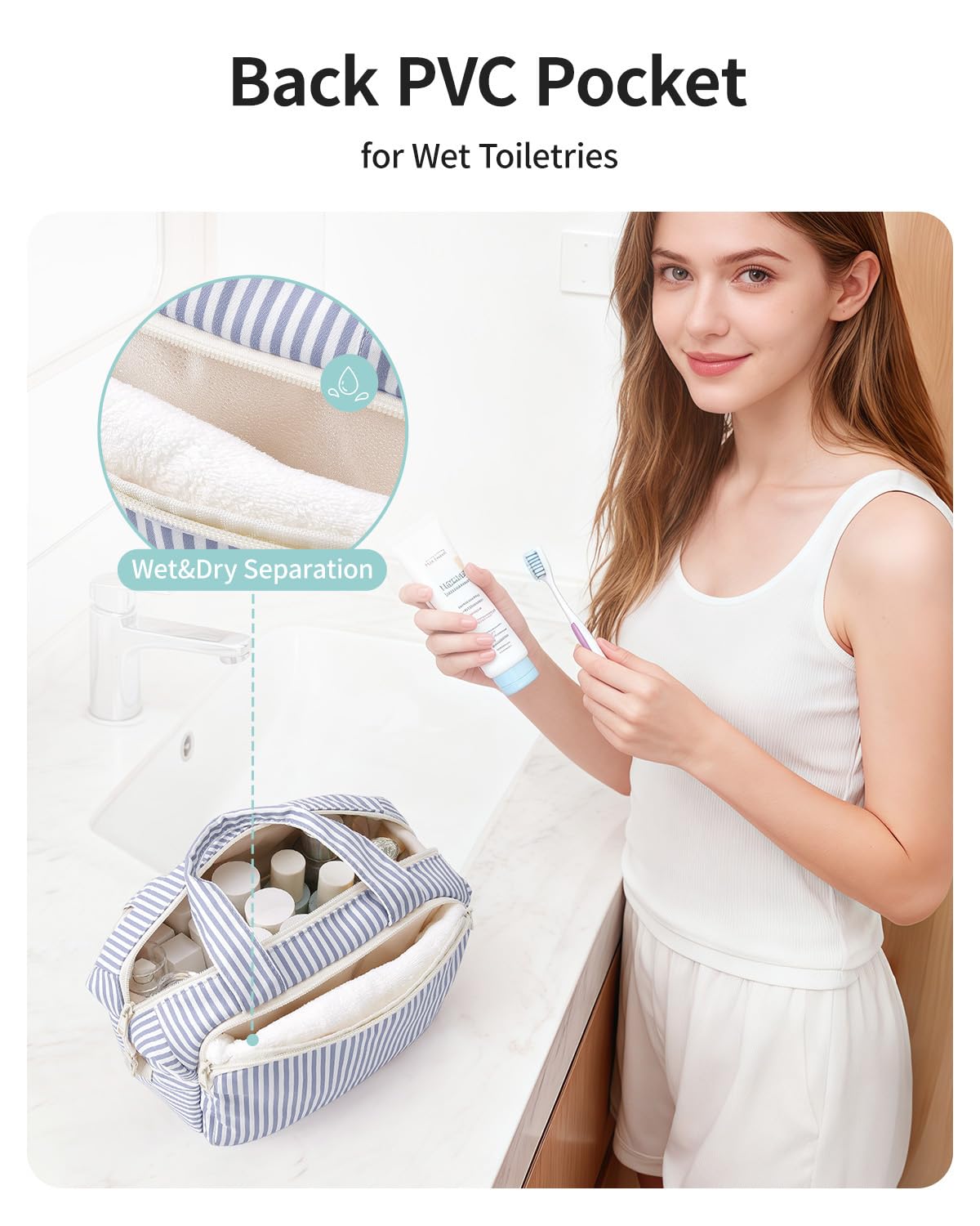 Narwey greyish-blue stripe wet pocket designed to separate towels and damp items.