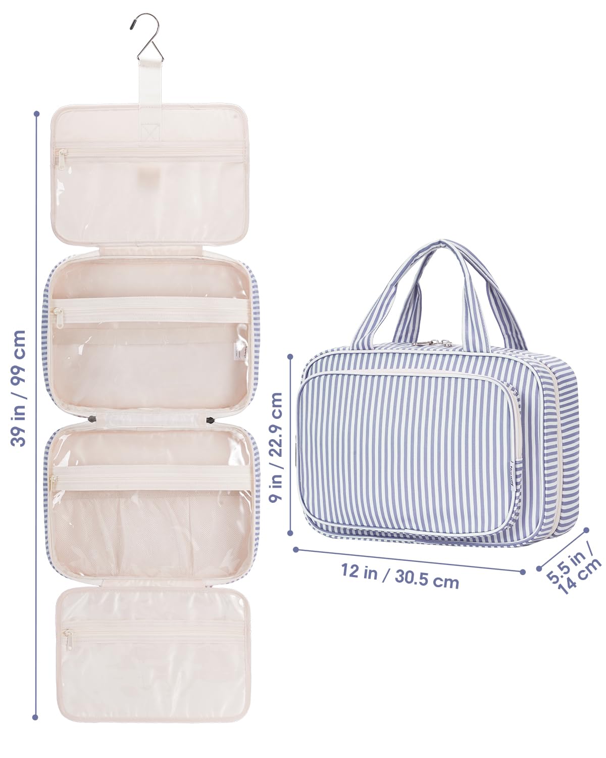 Narwey greyish blue striped bag adds stylish travel convenience.