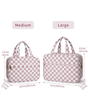 Narwey bag checkered compartments view showing upright bottles and visibility