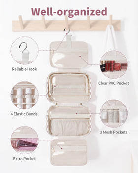 Narwey hanging hook design on dusty pink checkered bag for easy access