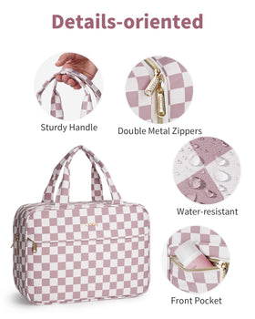 Narwey dusty pink checkered fabric with water-resistant material close-up