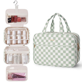 Narwey hanging toiletry bag with main compartments keeps cosmetics organized on trips