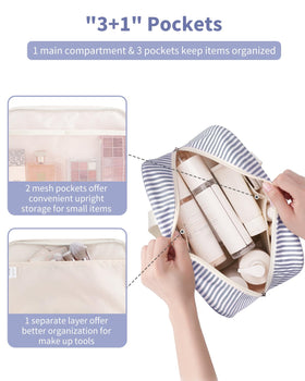 Narwey large-capacity bag with interior pockets keeps makeup and toiletries organized.