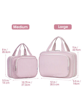 Narwey large-capacity travel toiletry bag hanging from a hook for easy access on trips.