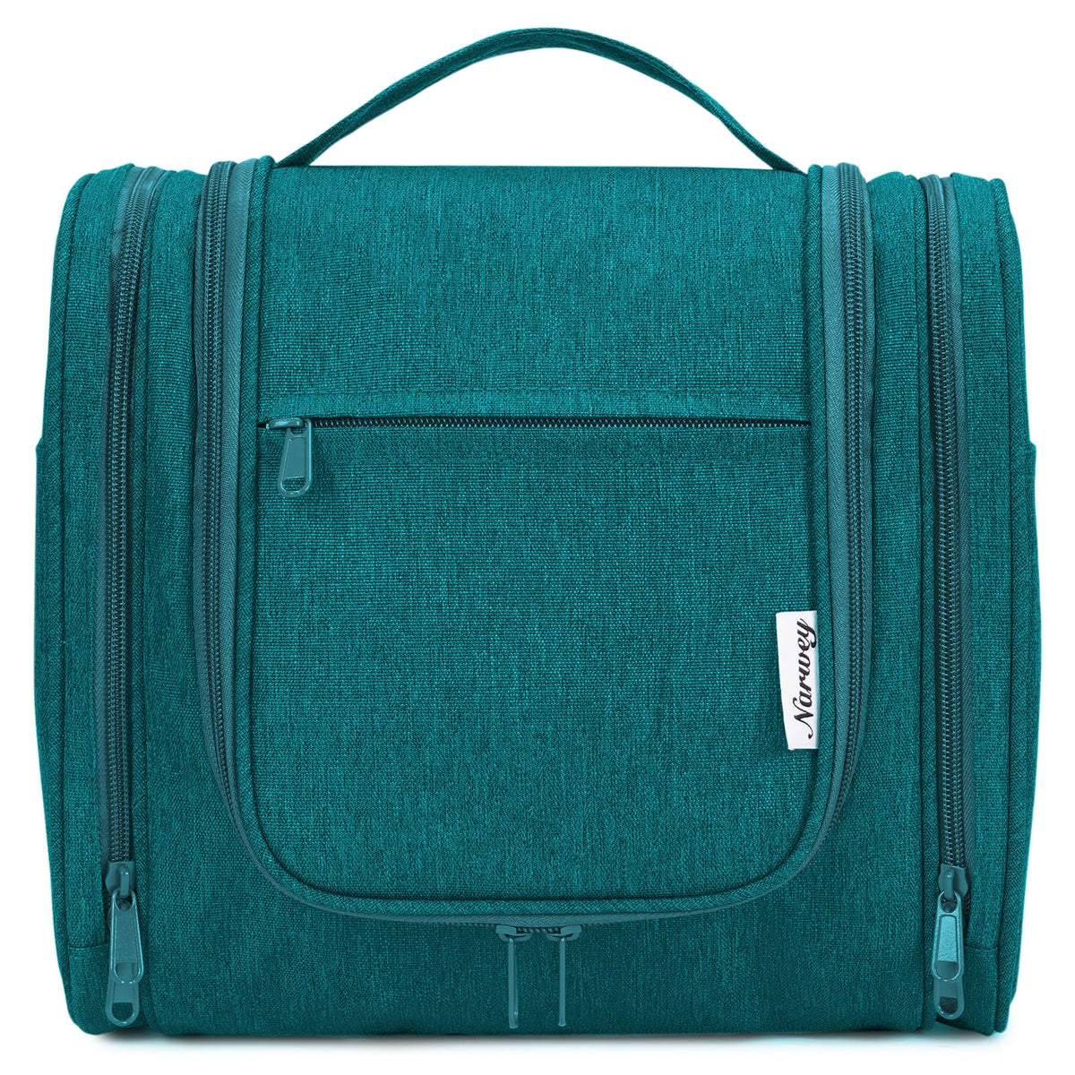 Narwey large hanging toiletry bag with dry-wet separation pockets keeps towels and cosmetics organized.
