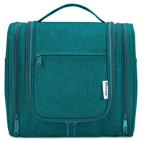 Narwey large hanging toiletry bag with dry-wet separation pockets keeps towels and cosmetics organized.