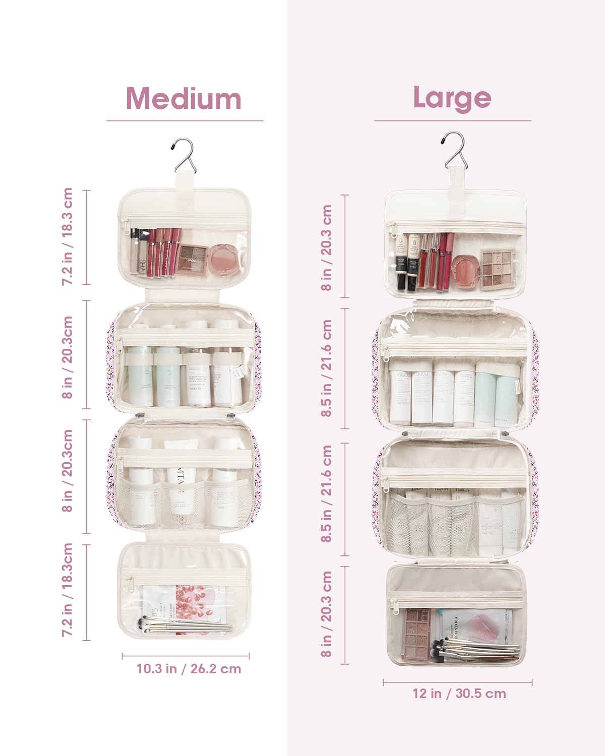 Narwey large hanging toiletry bag hook in use for easy access in bathroom or hotel room
