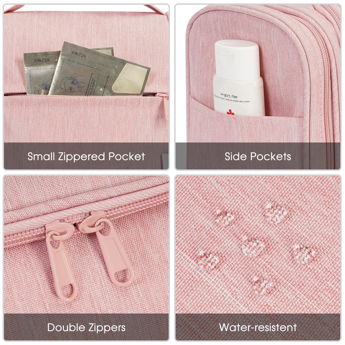 Narwey large hanging toiletry bag pink carry-on friendly size fits luggage