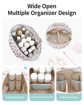 Narwey large makeup bag with wide-open main compartment for quick access
