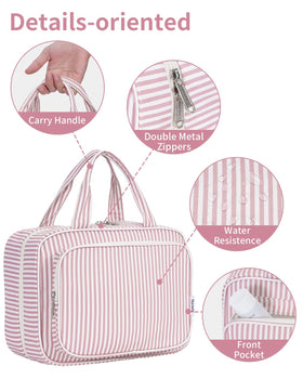 Narwey large metal hook lets you hang the bag in hotel rooms or bathrooms.