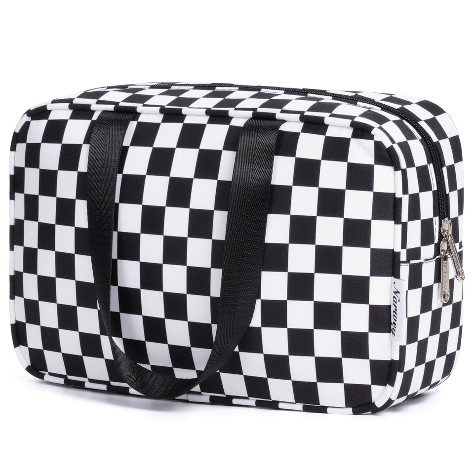 Narwey large toiletry bag checkerboard front view for organized travel