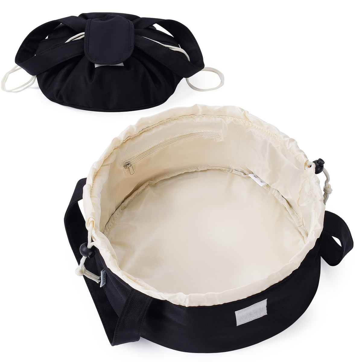 Narwey Lay Flat Open Makeup Bag showing wide opening for quick access and easy reach.