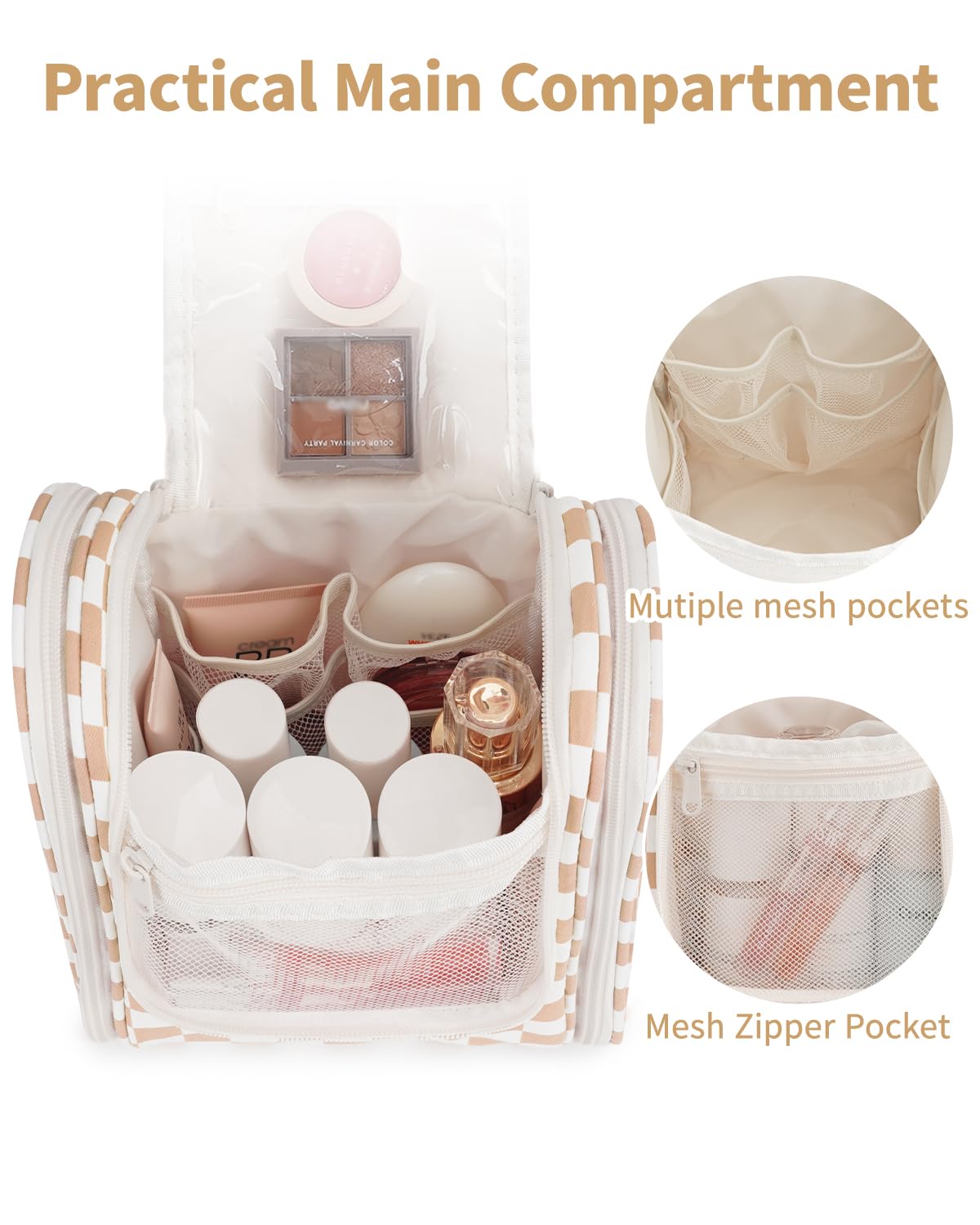 Narwey checkered makeup organizer with multiple pockets for quick access