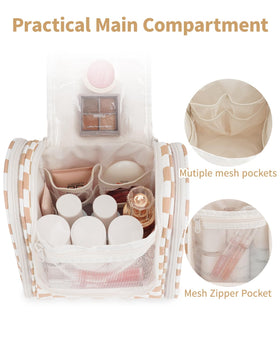 Narwey checkered makeup organizer with multiple pockets for quick access