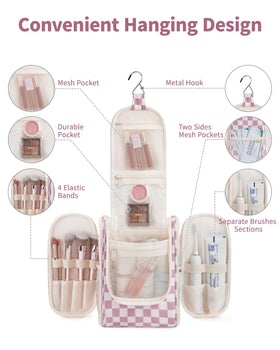 Narwey bag with mesh pockets keeps cosmetics neatly organized on trips.