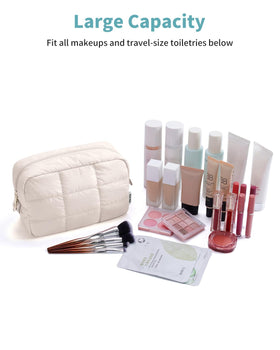 Narwey Puffer beige bag with cosmetics demonstrates versatile daily use