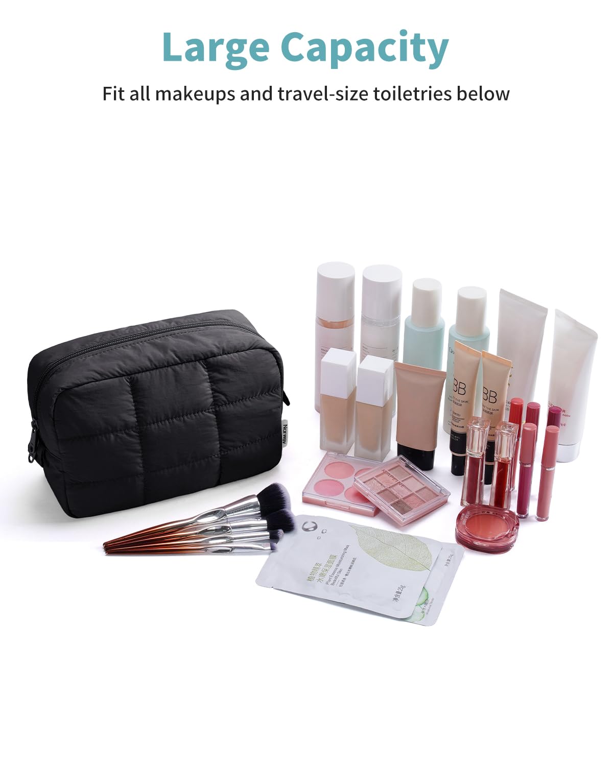 Narwey compact makeup bag in use on trip, great for cosmetics and toiletries.