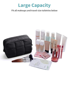 Narwey compact makeup bag in use on trip, great for cosmetics and toiletries.