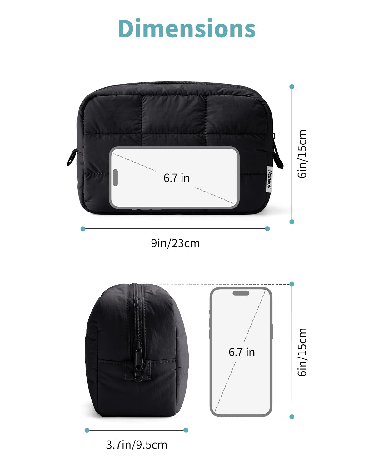 Narwey black travel bag fabric close-up, soft and water-resistant exterior.