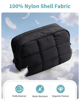 Narwey makeup bag zipper close-up highlighting durable construction for daily use and travel.