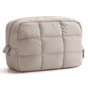 Narwey quilted makeup bag front view shows compact travel size and style.