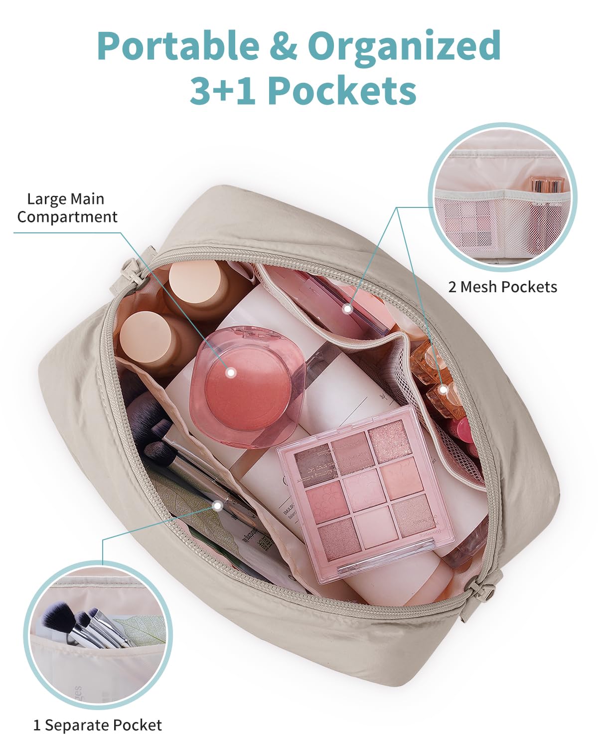 Narwey interior with pockets keeps brushes and toiletries neatly organized.