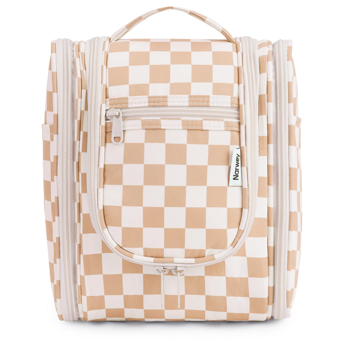 Narwey small checkered hanging toiletry bag for women shows compact travel storage