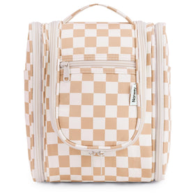 Narwey small checkered hanging toiletry bag for women shows compact travel storage