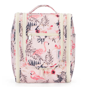 Narwey small hanging toiletry bag Beige Bird main compartment keeps travel-size toiletries organized