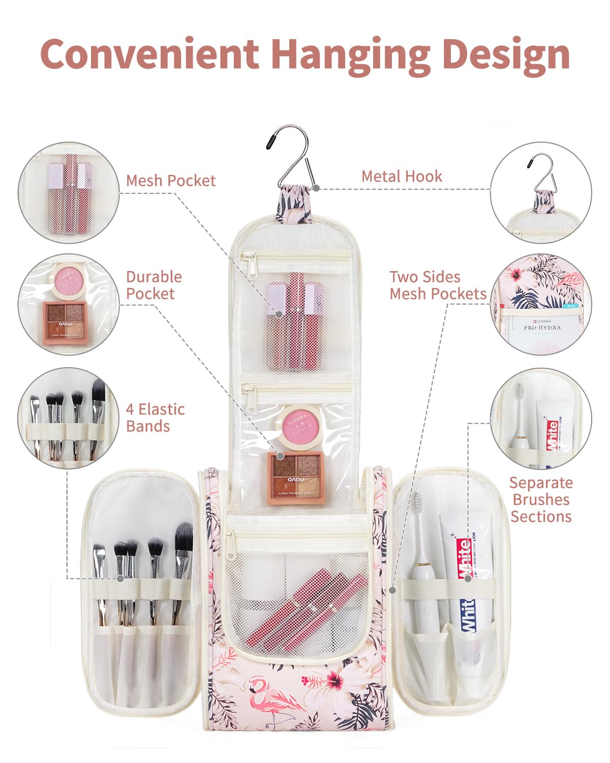 Narwey bag with multi-pocket organization keeps cosmetics neatly separated