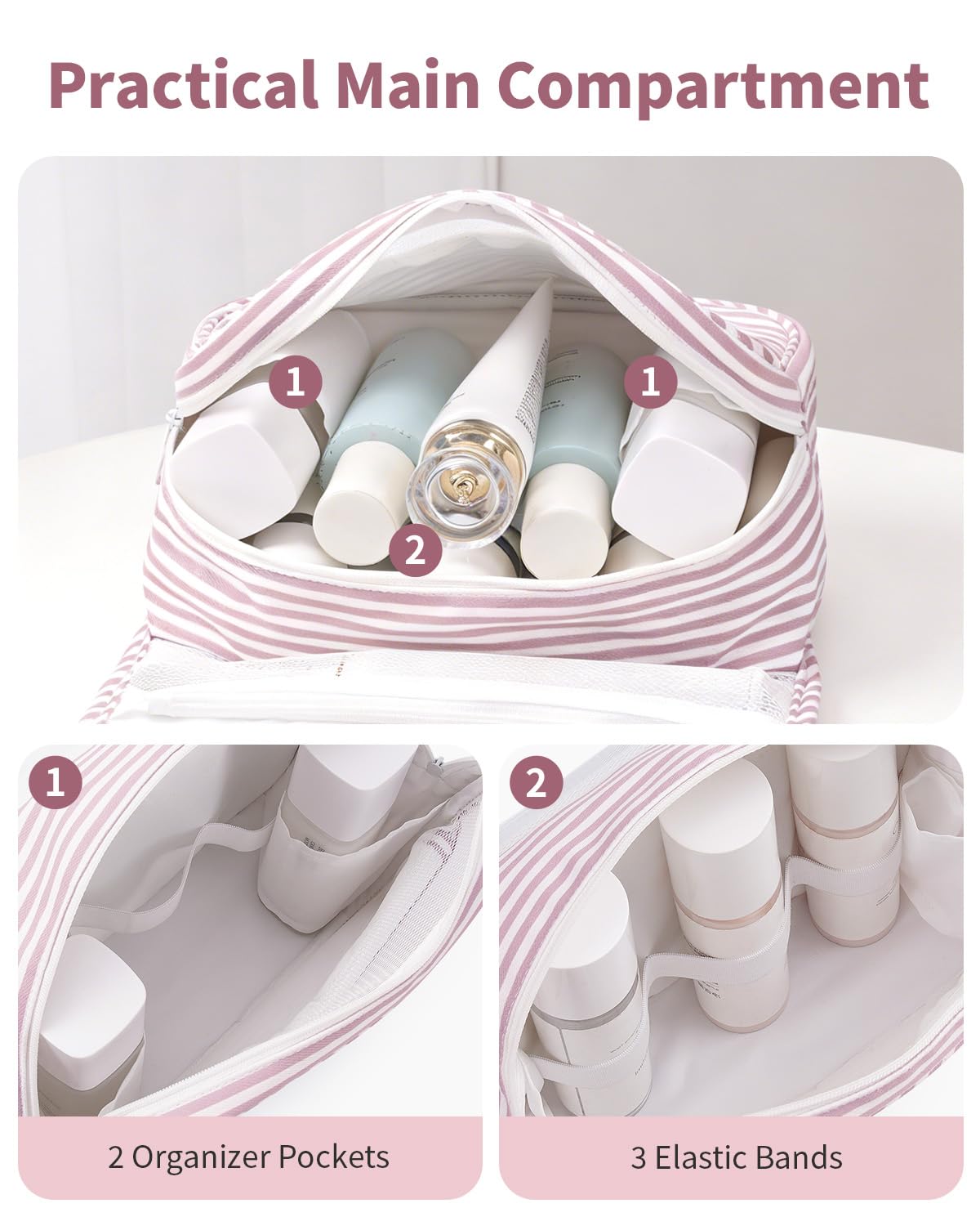 Narwey main compartment holds larger toiletries for easy packing.