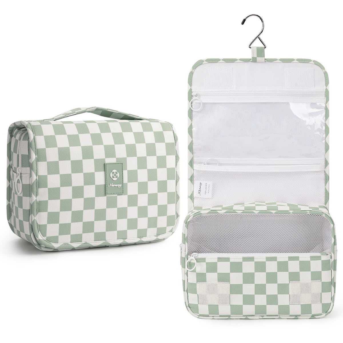 Narwey mint green checker bag with hanging hook for travel use