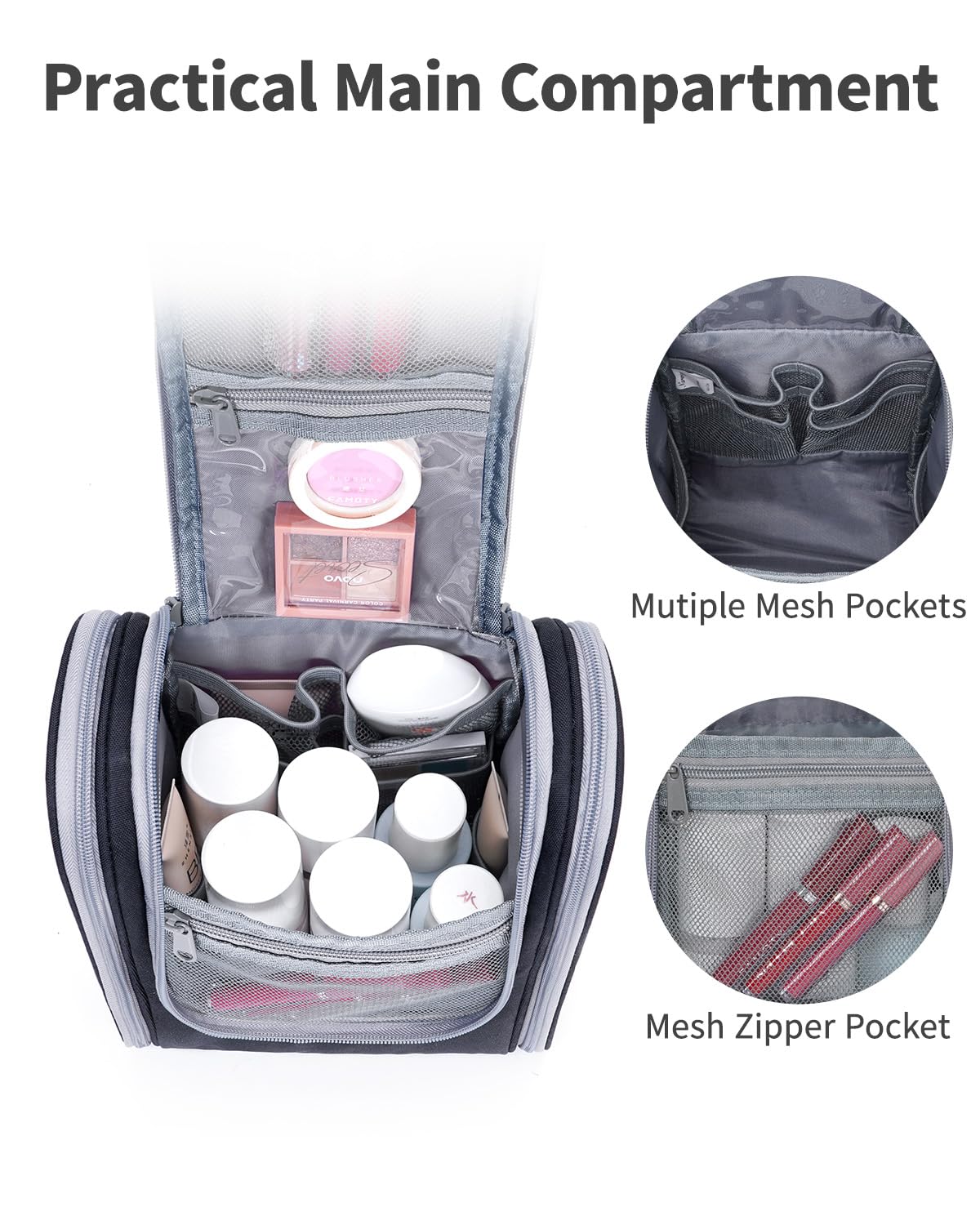 Narwey bag six mesh pockets for neat storage of toiletries.