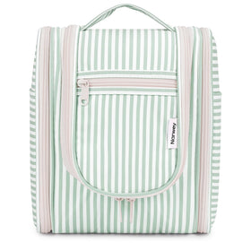 Narwey mint striped hanging travel toiletry bag with main compartment for easy access