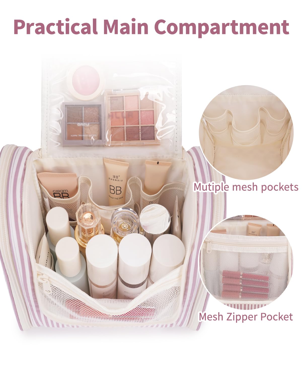 Narwey striped eight mesh pockets for sorted cosmetics and toiletries