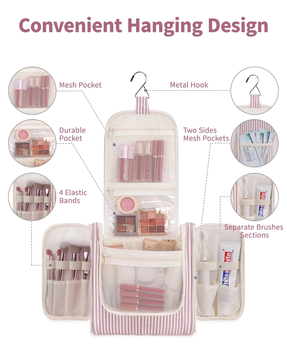 Narwey striped main compartment shows large capacity in dusty rose