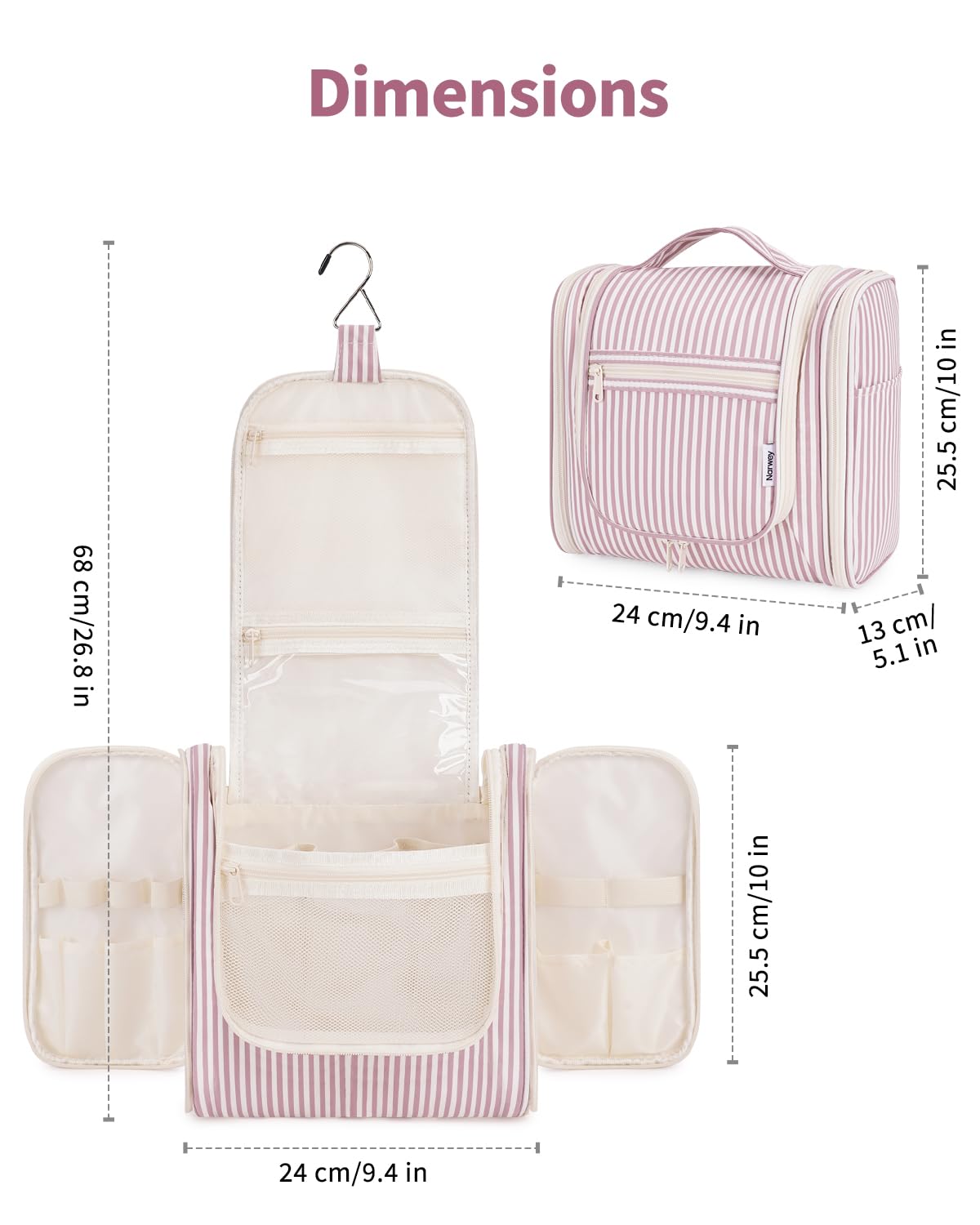 Narwey striped two open sides with extra pockets in dusty rose