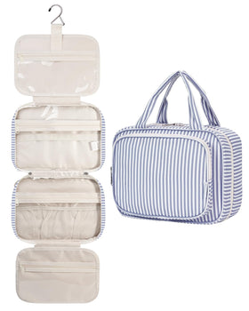Narwey Striped Hanging Toiletry Bag front view shows compact travel-ready design