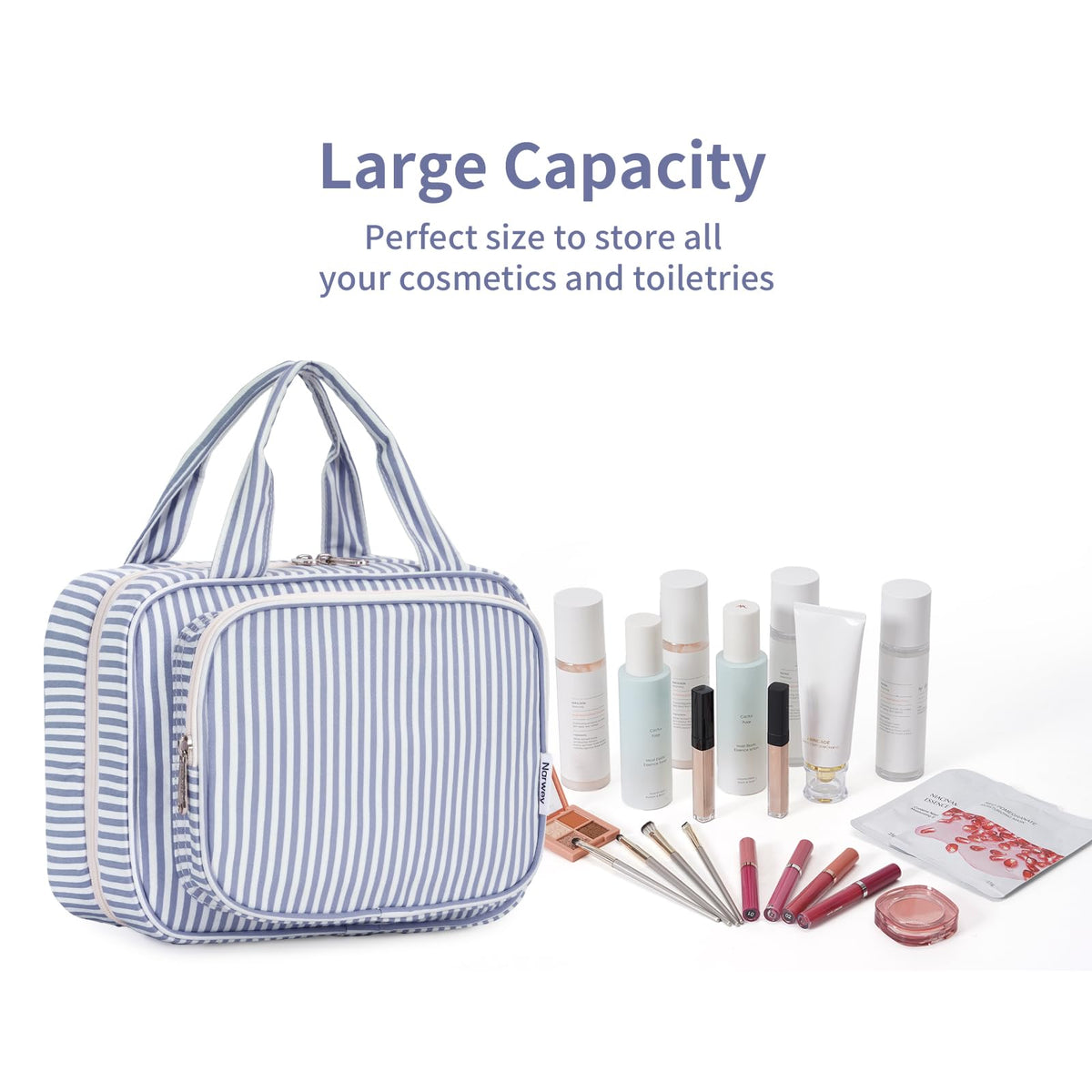 Narwey Striped Hanging Toiletry Bag compact travel size for gym and trips