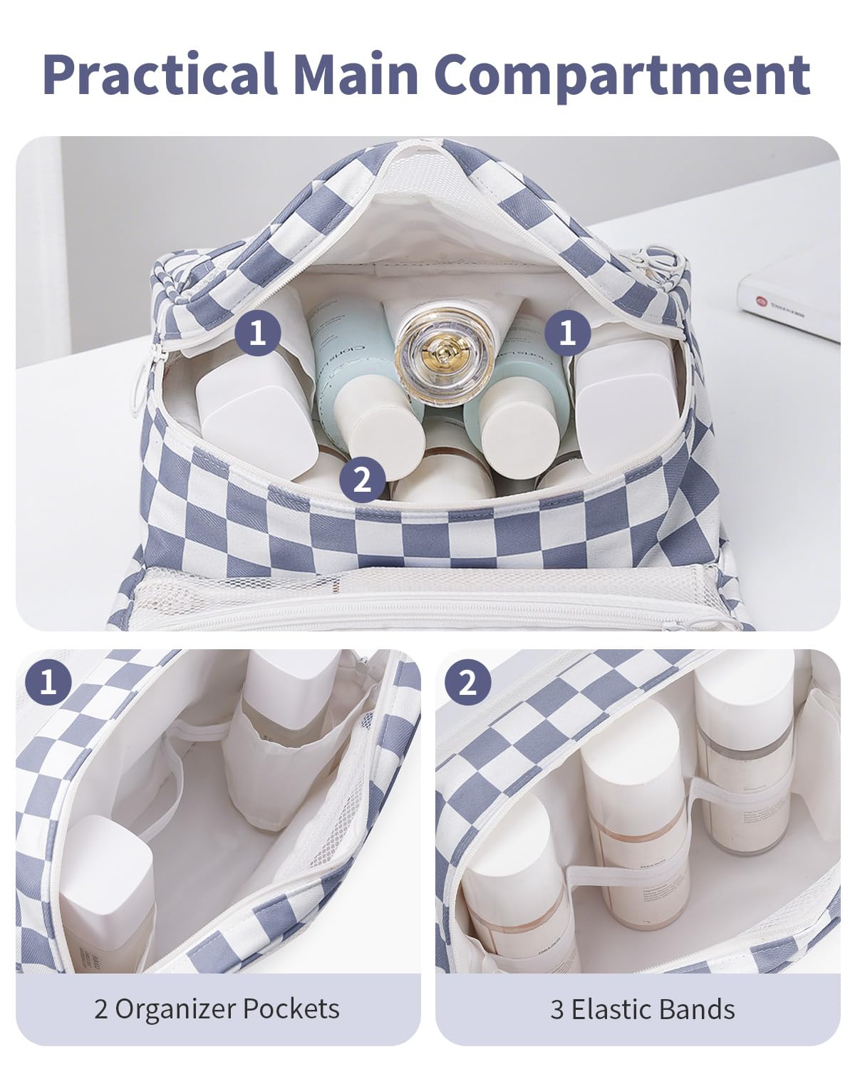 Narwey toiletry bag showing clear PVC pocket for organized storage.