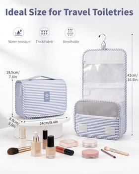 Narwey toiletry bag with hook demonstrates accessible hanging storage for quick daily routines.